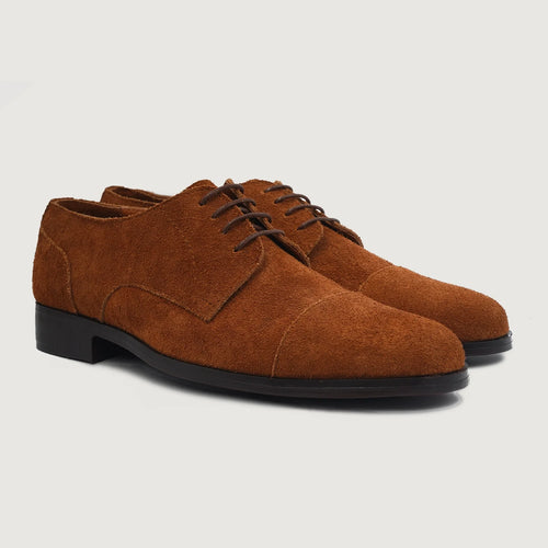 Attorney Derby Brown Suede Leather Shoes For Men in Brown Goatskin Suede - Lateral Side Profile View | Buy Online