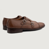 Boston Double Monk Strap Brown Leather Shoes For Men - Reinforced Heel Counter & Precision Double-Row Stitching Detail