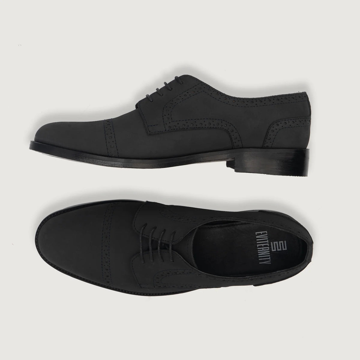 Dirk Brogues Derby Black Nubuck Leather Shoes For Men - Reinforced Heel Counter & Precision Double-Row Stitching Detail