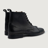 Knight Derby Black Leather Boots For Men - Reinforced Heel Counter & Precision Double-Row Stitching Detail