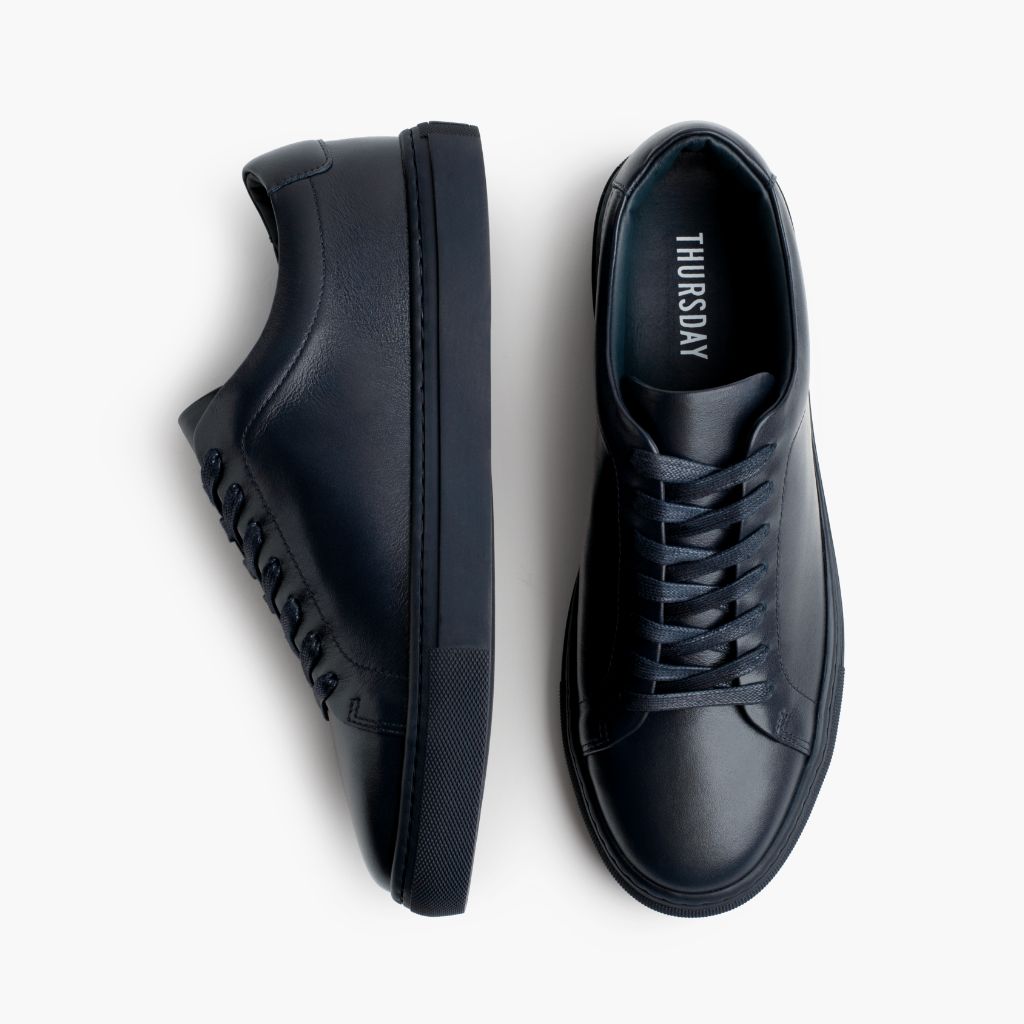 Encore Navy Leather Sneakers - Reinforced Heel Counter & Precision Double-Row Stitching Detail