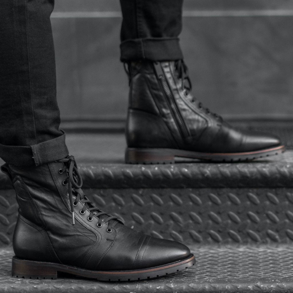 Tailored Rib Cuffs & Hem Craftsmanship Construction Detail on Casa Moto Black Leather Boots