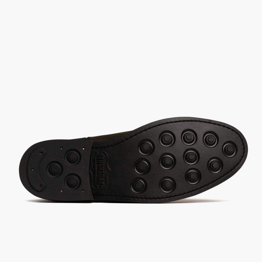 High-Traction Rubber Outsole & Lug Tread Pattern on Duke Dark Olive Suede Leather Boots