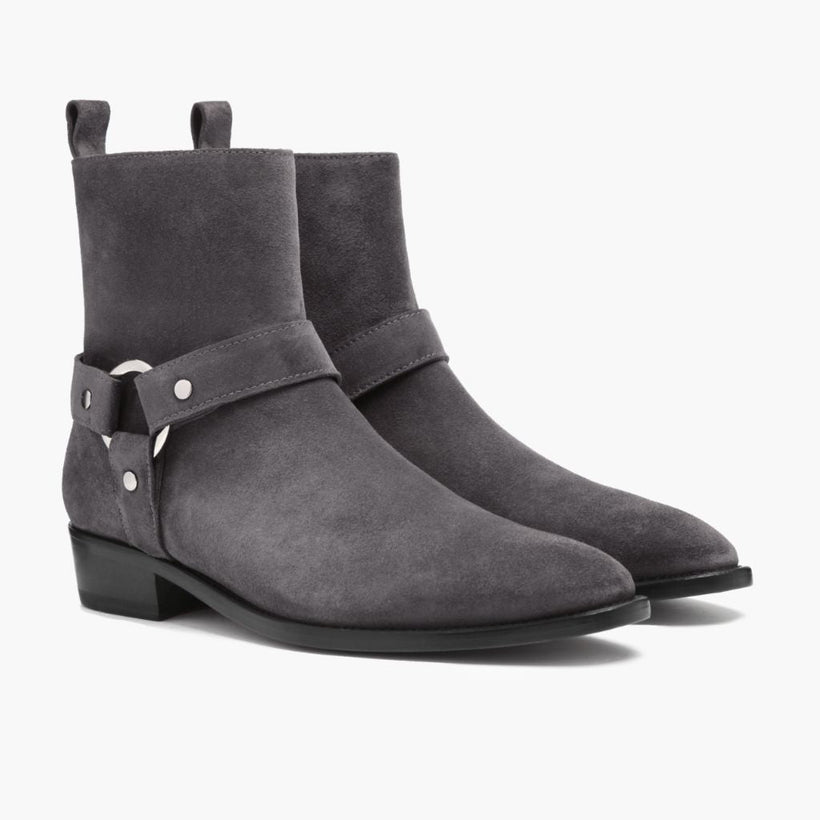Harness Grey Suede Leather Boots