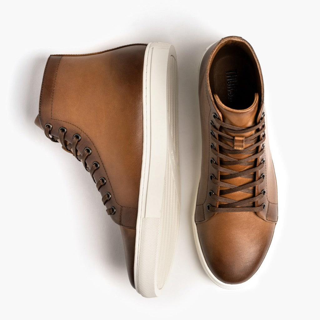 Premier High Top Toffee Leather Sneakers For Men - Reinforced Heel Counter & Precision Double-Row Stitching Detail
