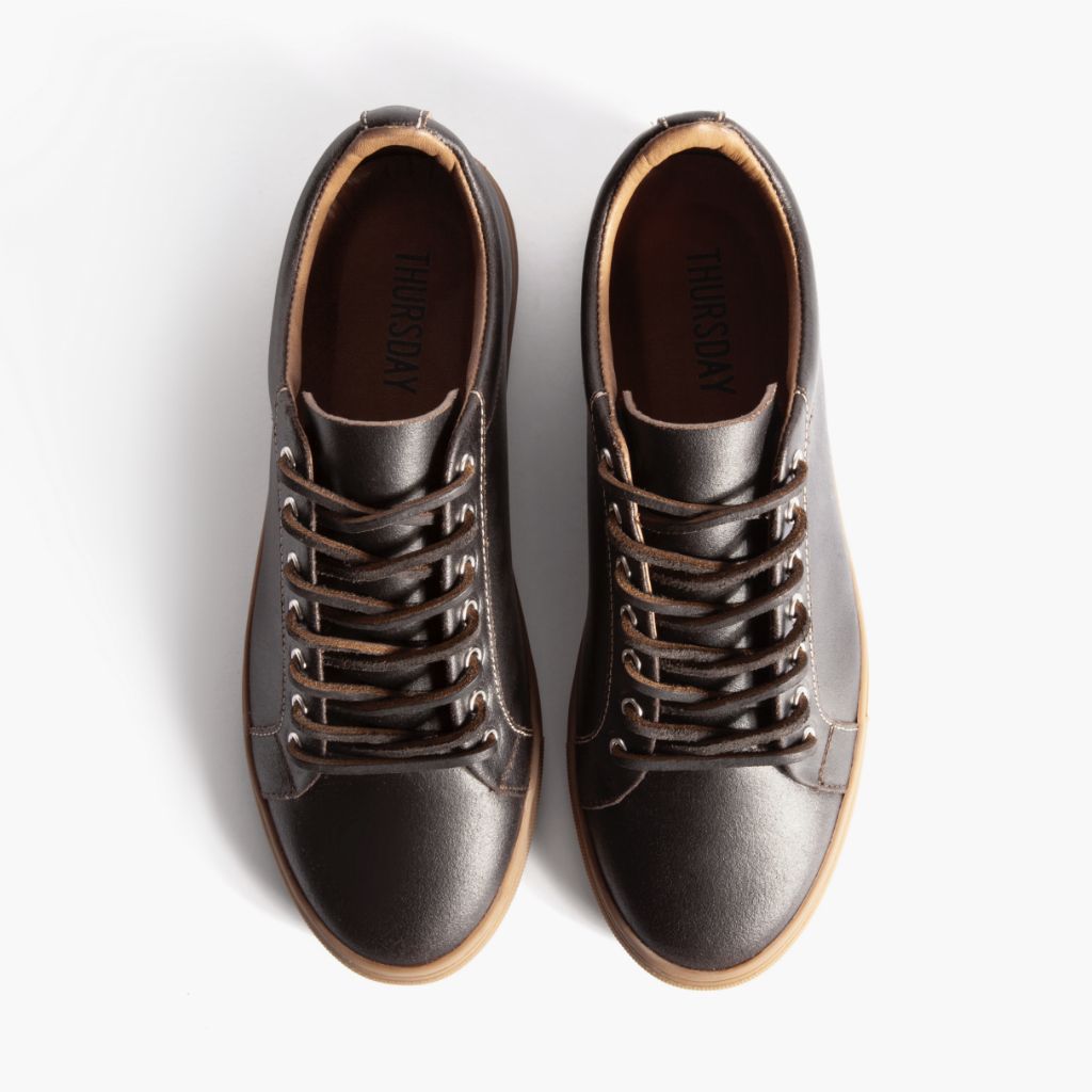 Premier Low Top Cacao Leather Sneakers For Men - Reinforced Heel Counter & Precision Double-Row Stitching Detail