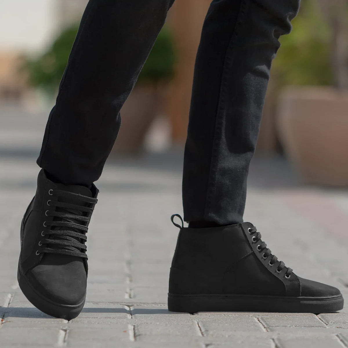 High-Traction Rubber Outsole & Lug Tread Pattern on Marty High Top Black Nubuck Sneakers