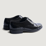 High-Traction Rubber Outsole & Lug Tread Pattern on Attorney Derby Black Patent Leather Shoes For Men
