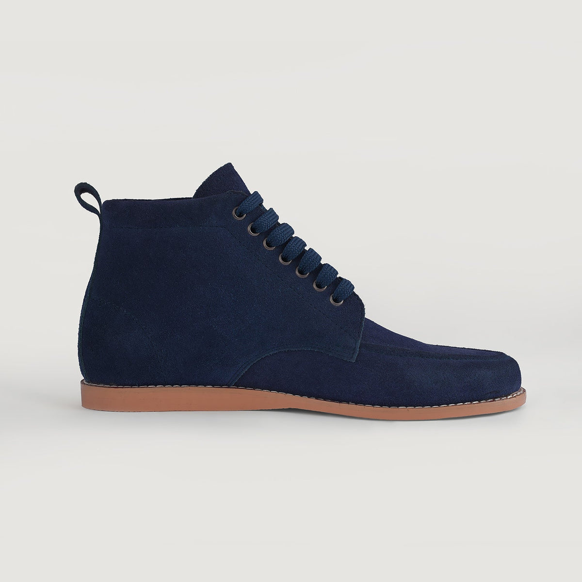 Blue Goatskin Suede Leather Boots - Goodyear Welt Construction & Front Toe Box Detail