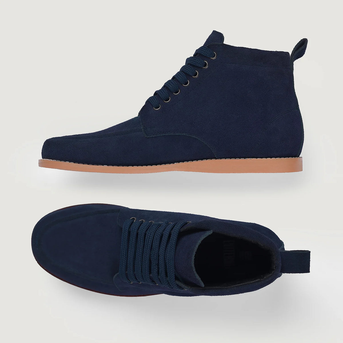 Bearman Moc Toe Blue Suede Boots - Reinforced Heel Counter & Precision Double-Row Stitching Detail