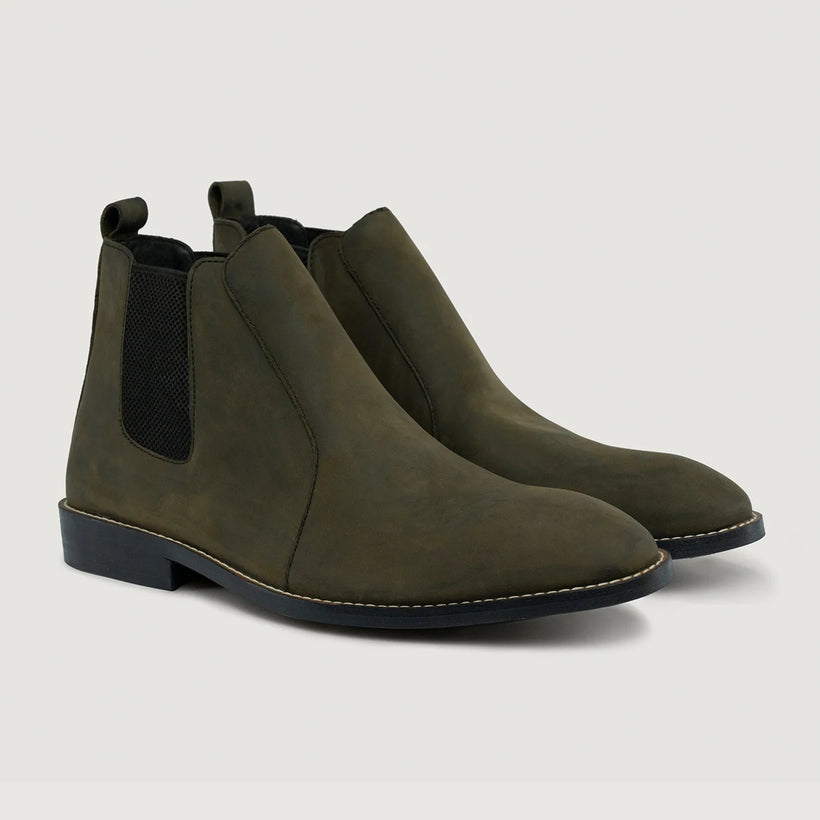Clarkson Chelsea Olive Pullup Leather Boots - StudGuard