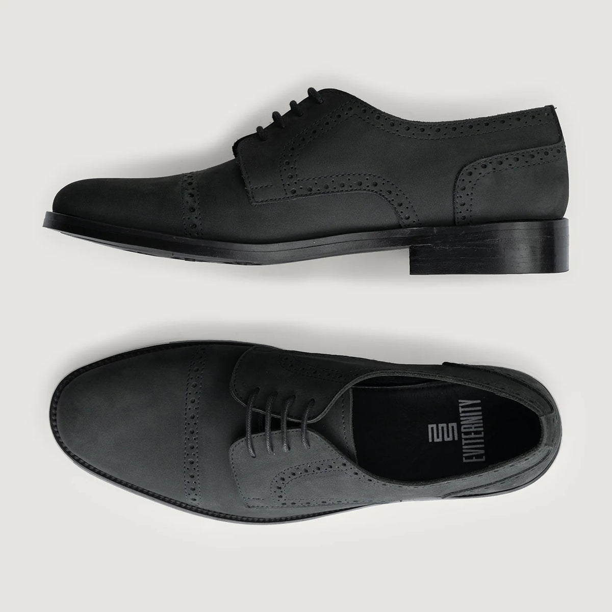 Dirk Brogues Derby Matte Black Nubuck Leather Shoes StudGuard For Men - Reinforced Heel Counter & Precision Double-Row Stitching Detail