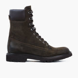 Olive Goatskin Suede Leather Boots - Goodyear Welt Construction & Front Toe Box Detail