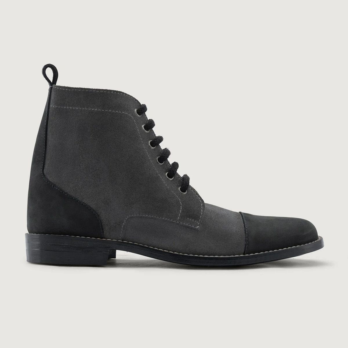 Grey & Black Full-Grain leather Boots - Goodyear Welt Construction & Front Toe Box Detail