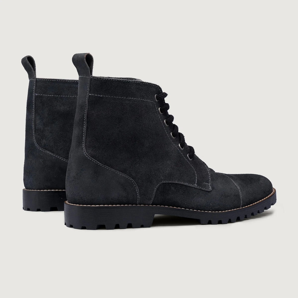High-Traction Rubber Outsole & Lug Tread Pattern on Knight Derby Grey Suede Leather Boots - TerraGrip