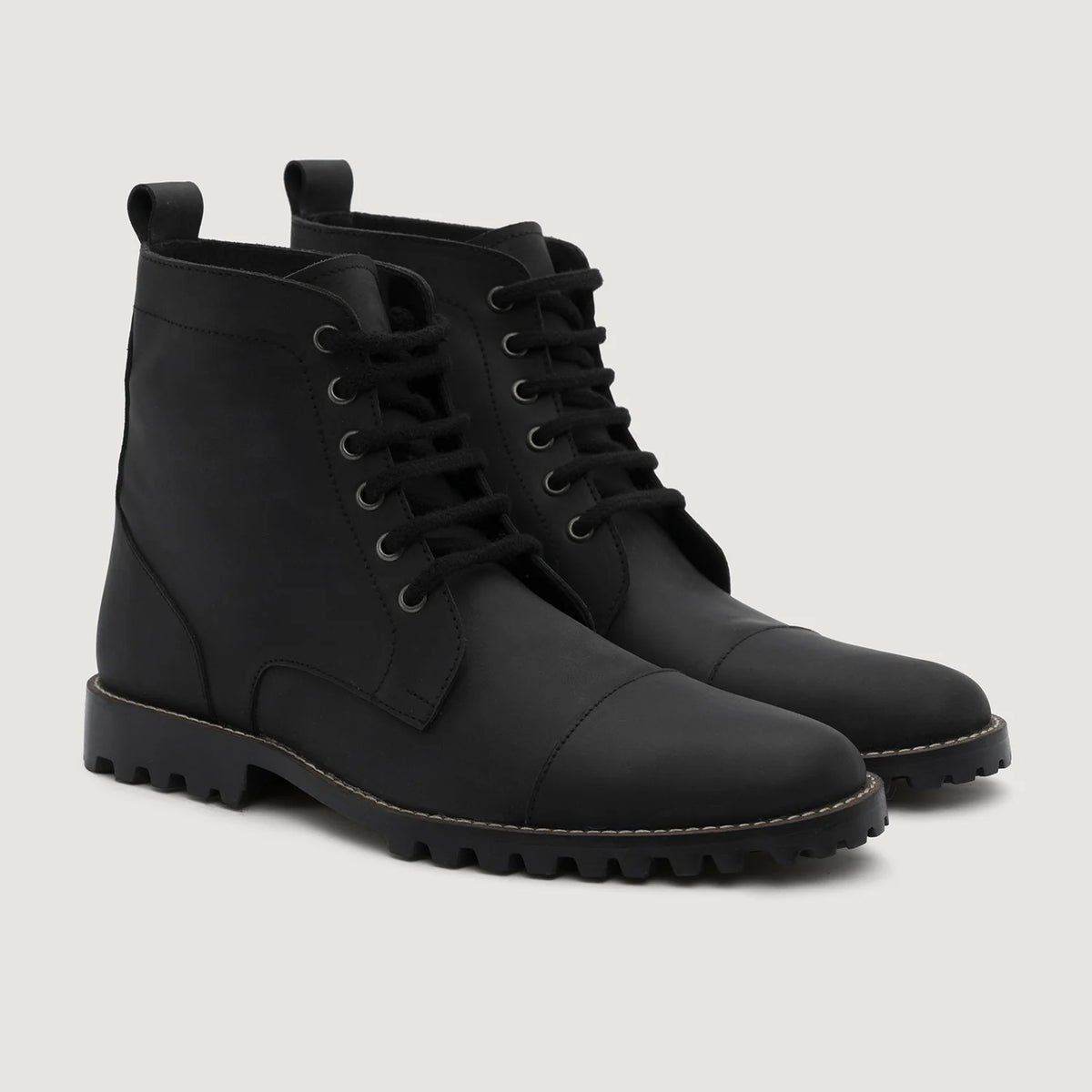 Knight Derby Black Matte Nubuck Leather Boots - TerraGrip in Matte Black Full-Grain Leather - Lateral Side Profile View | Buy Online