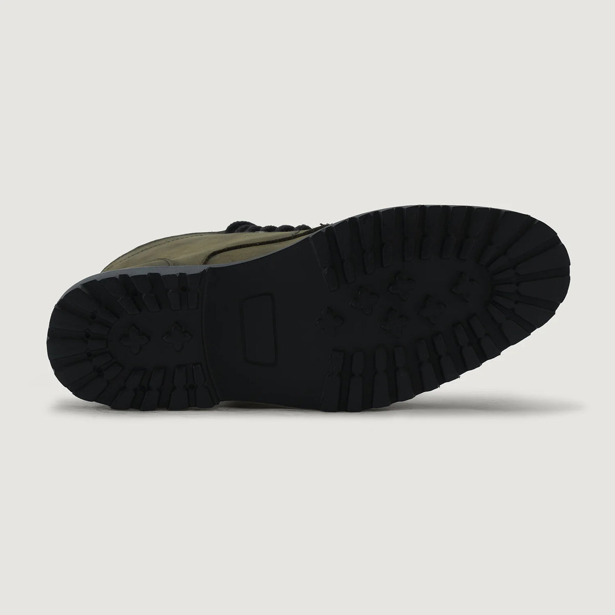 High-Traction Rubber Outsole & Lug Tread Pattern on Knight Derby Olive Green Pullup Leather Boots - TerraGrip