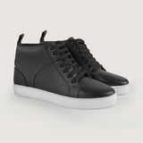 Marty High Top Black Leather Sneakers in Black Full-Grain Leather - Lateral Side Profile View | Buy Online