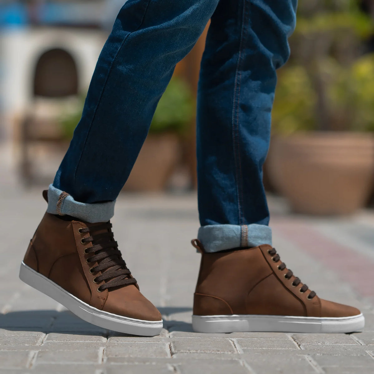 Brown Goatskin Suede Leather Sneakers - Goodyear Welt Construction & Front Toe Box Detail