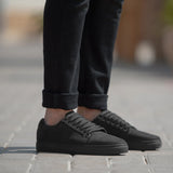 Murphy Low Top Black Nubuck Sneakers in Black Full-Grain Leather - Lateral Side Profile View | Buy Online