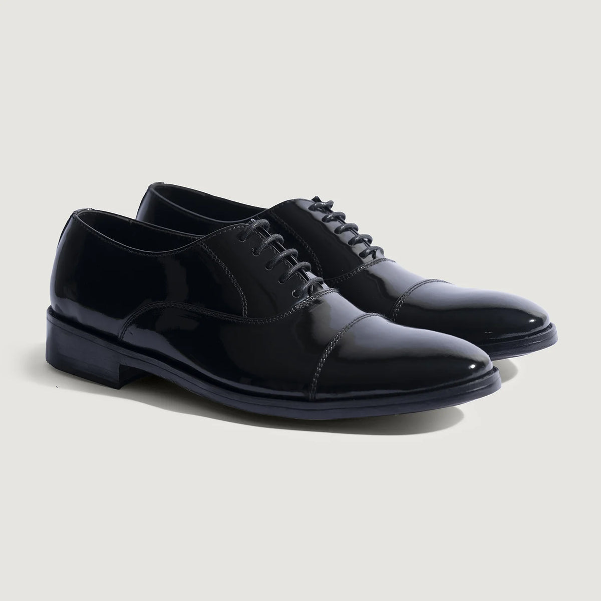 Professor Oxford Black Patent Leather Shoes For Men in Patent Black Full-Grain Leather - Lateral Side Profile View | Buy Online