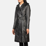 Black Cowhide leather Coat - Back View Showing Tailored Shoulder Fit &amp; Clean Hemline