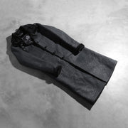 Open Hem &amp; Hem Craftsmanship Construction Detail on Women's Alina Shearling Black Leather Coat