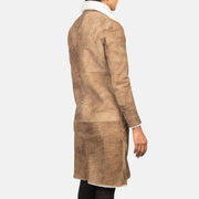 Close-Up Detail of Buckled Collar &amp; Button Hardware on Women's Alina Shearling Brown Leather Coat
