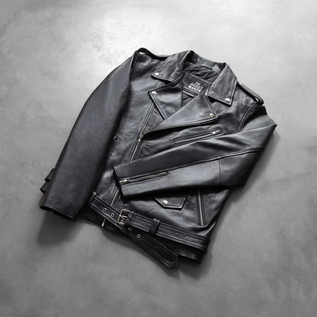 
Styled Fit Perspective of Men's Allaric Alley Black Leather Biker Jacket on Model - Natural Daylight Drape