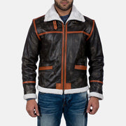 Men's Alpine Brown Fur Leather Jacket in Distressed Brown Goatskin Leather - Front Profile View &amp; Tailored Silhouette | Buy Online