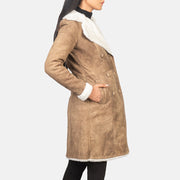 Distressed Brown Sheepskin Snuffed Aviator Jacket - Back View Showing Tailored Shoulder Fit &amp; Clean Hemline