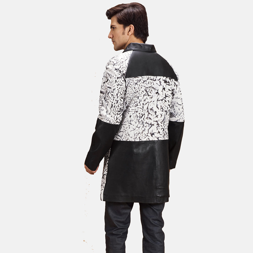 Close-Up Detail of Shirt &amp; Button Hardware on Men's Artistry Black Dye Leather Coat