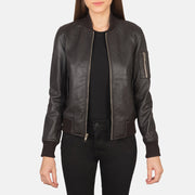 Women's Ava Ma-1 Brown Leather Bomber Jacket in Brown Sheepskin Leather - Front Profile View &amp; Tailored Silhouette | Buy Online