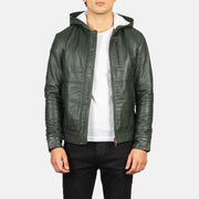 
Snap Button & Hem Craftsmanship Construction Detail on Men's Baston Black Hooded Leather Bomber Jacket