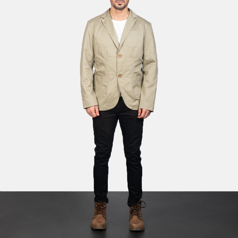 
Borges Beige Blazer - Lateral Side Profile View Showing Sleeve Cut & Athletic Taper Fit