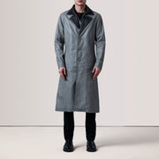 Grey Sheepskin leather Coat - Back View Showing Tailored Shoulder Fit &amp; Clean Hemline