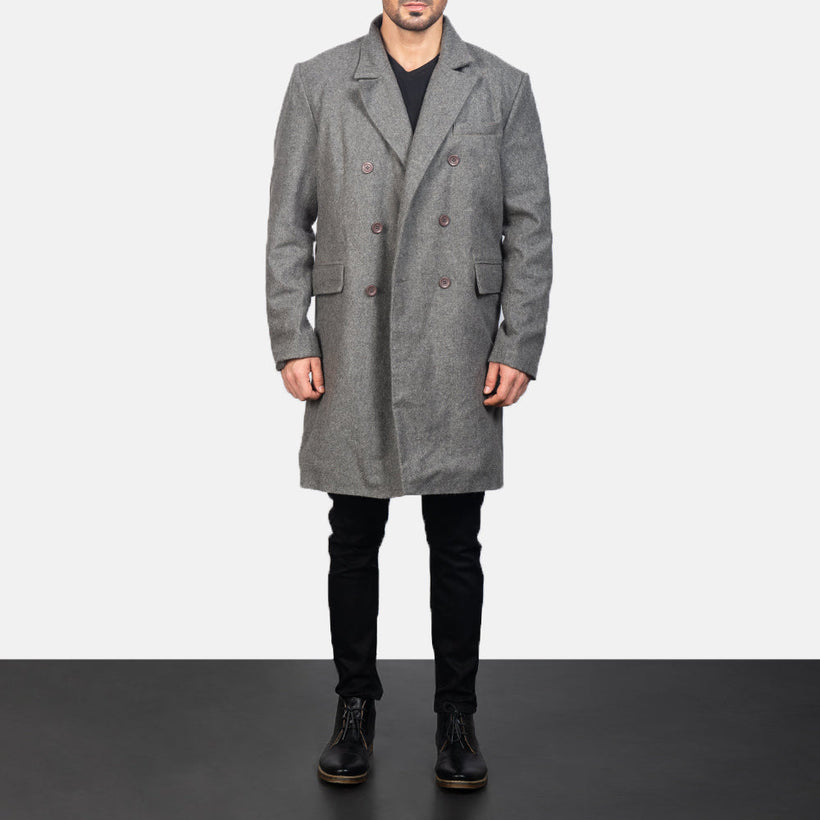 Claud Grey Wool Double-Breasted Coat