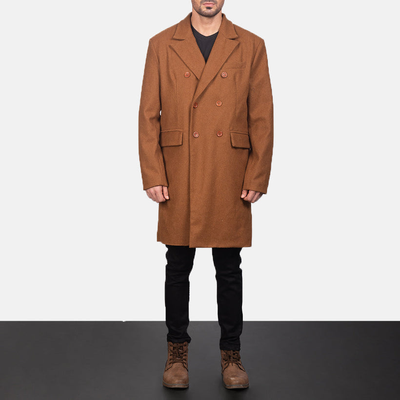 Claud Khaki Wool Double-Breasted Coat