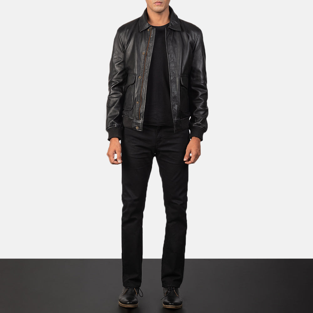 Men's Coffmen Brown Suede A2 Bomber Jacket - Lateral Side Profile View Showing Sleeve Cut &amp; Athletic Taper Fit