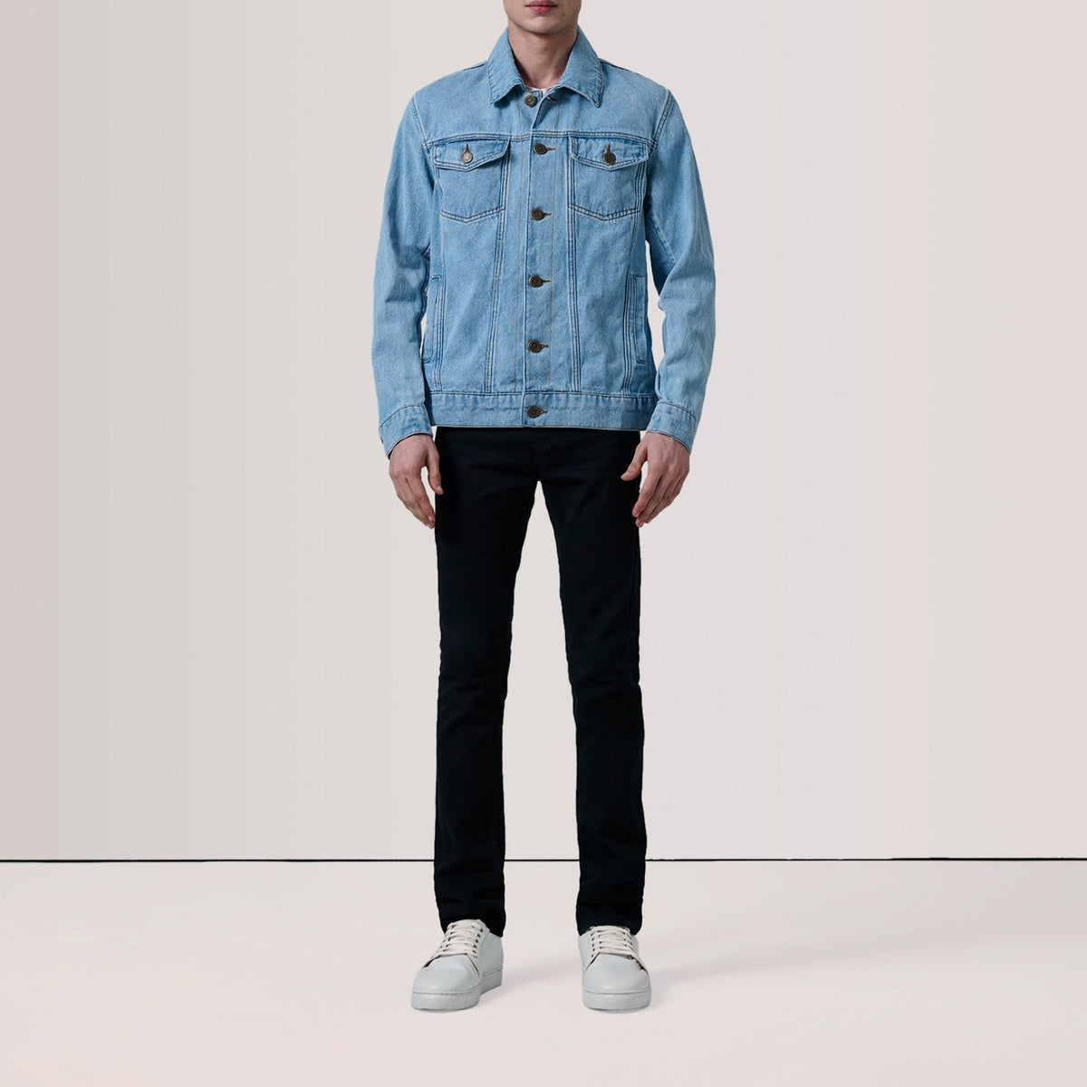 Light Blue Full-Grain leather Jacket - Back View Showing Tailored Shoulder Fit &amp; Clean Hemline