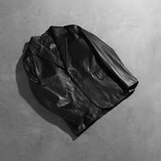 Open Hem &amp; Hem Craftsmanship Construction Detail on Men's Daron Black Leather Blazer