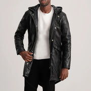Delvin Tan Leather Parka in Tan Brown Sheepskin Leather - Front Profile View &amp; Tailored Silhouette | Buy Online