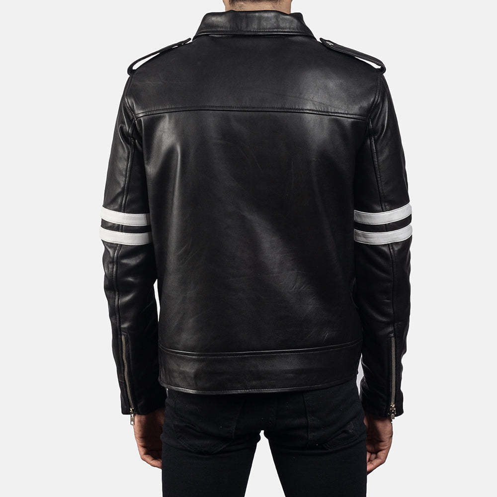 Close-Up Detail of Shirt &amp; Zipper Hardware on Dragonhide Black Leather Jacket