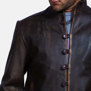 Men's Drakeshire Brown Leather Jacket - Lateral Side Profile View Showing Sleeve Cut &amp; Athletic Taper Fit