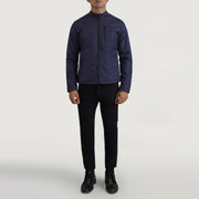 Elliot Blue Lightweight Jacket - Lateral Side Profile View Showing Sleeve Cut &amp; Athletic Taper Fit