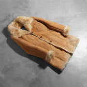 
Open Hem & Hem Craftsmanship Construction Detail on Women's Erica Beige Leather Coat