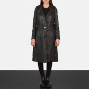 
Women's Fixon Hooded Brown Trench Coat - Lateral Side Profile View Showing Sleeve Cut & Athletic Taper Fit