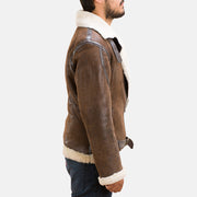Men's Forest Double Face Shearling Jacket - Lateral Side Profile View Showing Sleeve Cut &amp; Athletic Taper Fit