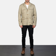 Kajetan Beige Safari Jacket - Lateral Side Profile View Showing Sleeve Cut &amp; Athletic Taper Fit