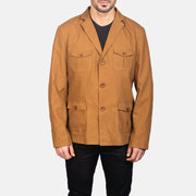 
Close-Up Detail of Notch & Button Hardware on Kajetan Khaki Safari Jacket